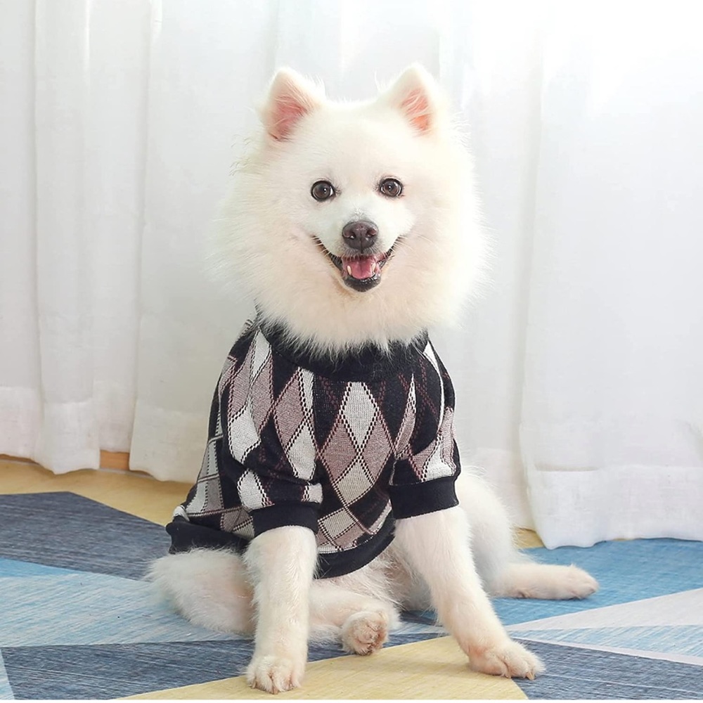 Soft Warm argyle knit winter Sweater clothes for dogs puppy- Large